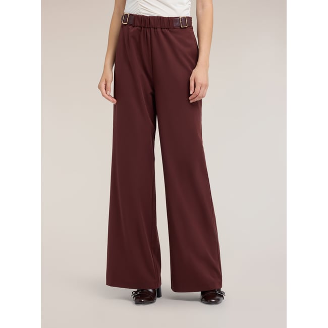 Pantalon palazzo fluide avec double boucle marron <span itemprop=