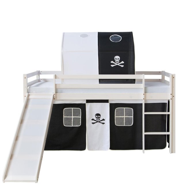 Lit mezzanine avec echelle Tunnel Toboggan et Rideau Pirate - HOMESTYLE4U