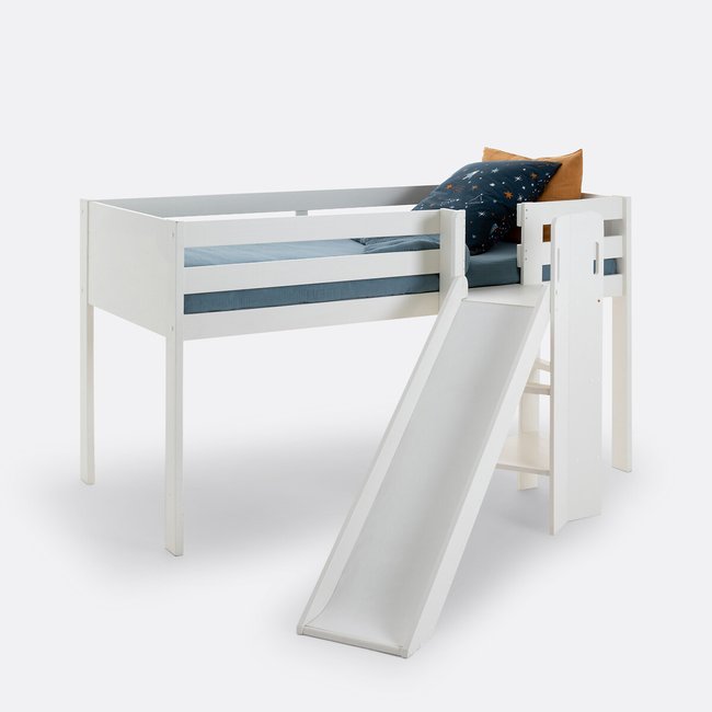 Halbhohes Bett Mirka mit Rutsche weiss <span itemprop=