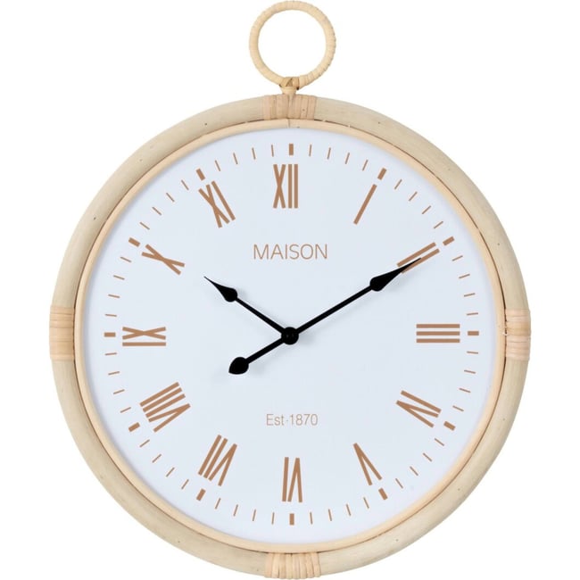 Horloge murale en rotin Couleur naturel et blanc <span itemprop=