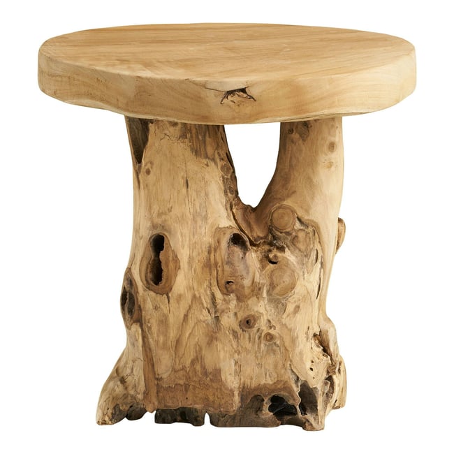 Petite table de salon en teck Ø40 cm, style exotique ARIZONA Couleur bois naturel <span itemprop=