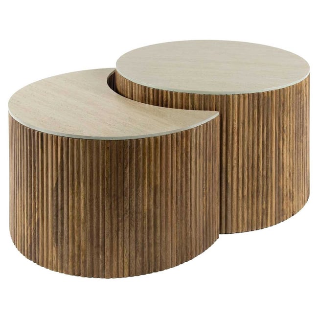 Lot de deux Tables basses - JADE Couleur bois / beige <span itemprop=