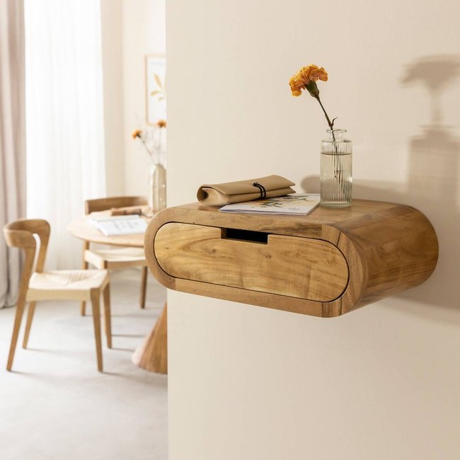 Etagère murale arrondie en bois d'acacia  ORANE Couleur bois clair <span itemprop=