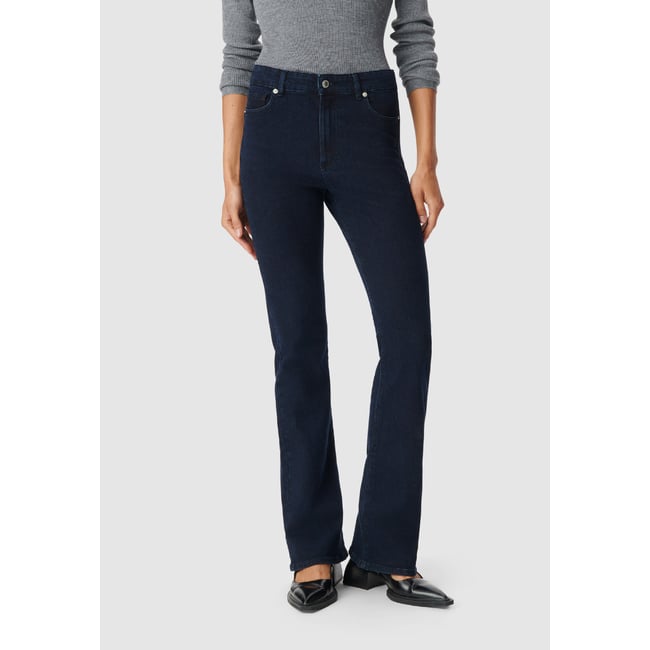 Jean flare taille haute JODIE bleu marine <span itemprop=