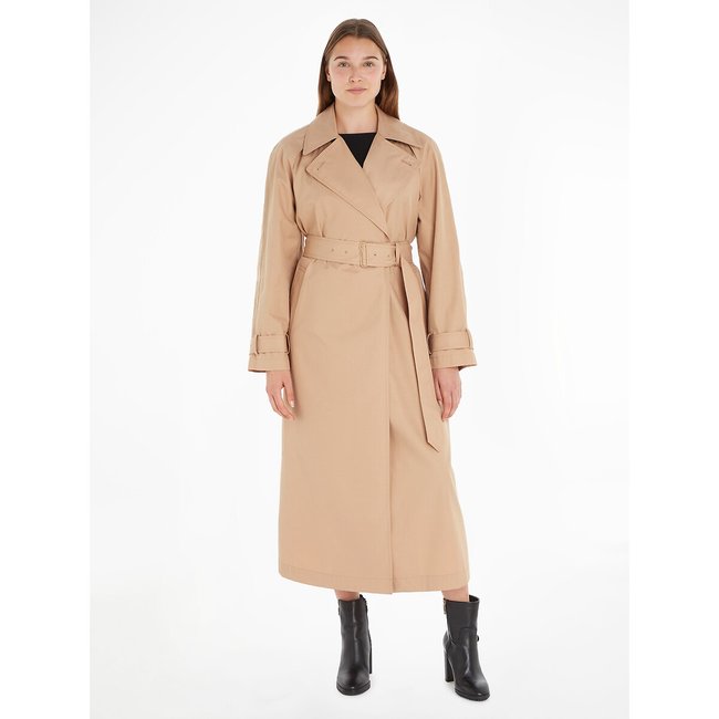 Trench long boutonné beige <span itemprop=