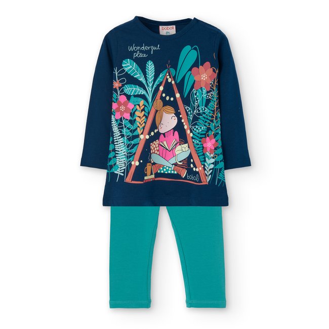 Ensemble avec t-shirt long et leggings bleu <span itemprop=