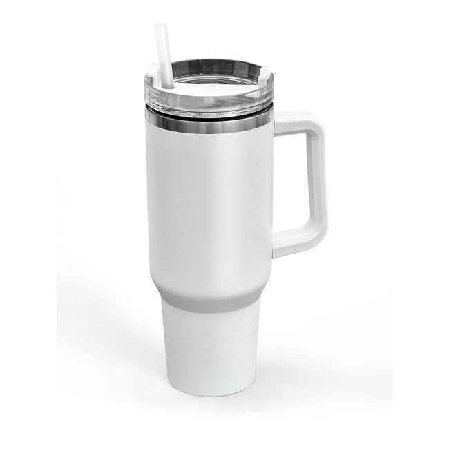 Tumbler mug isotherme avec paille en inox KITCHEN Couleur blanc <span itemprop=