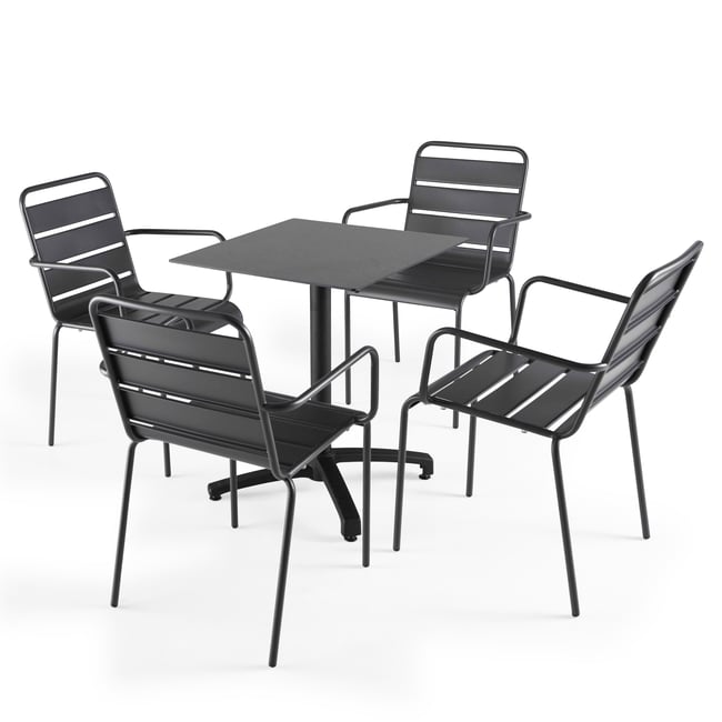 Table 60x60 cm inclinable stratifiée avec pied noir et chaises en métal, OPERA - OVIALA