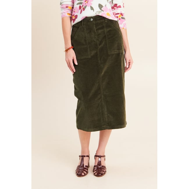 Jupe en velours vert kaki <span itemprop=