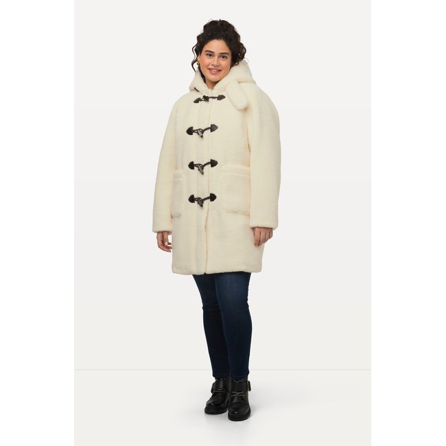 Duffle-coat en bouclette moelleuse vanille <span itemprop=