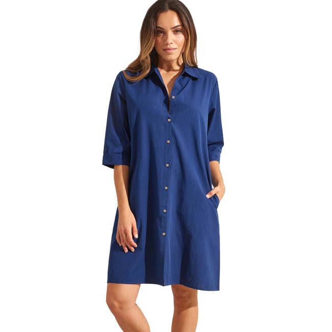 Robe estivale manches mi-longues ATLANTIS bleu marine <span itemprop=
