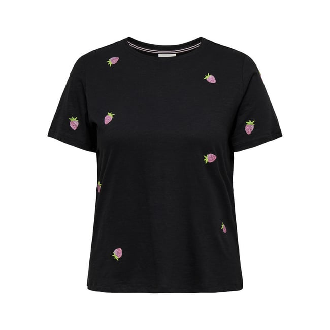 T-shirt en coton biologique noir uni avec une coupe ajustée et un col rond noir <span itemprop=