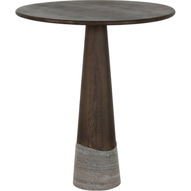 Table haute ronde chêne et marbre HARPER Couleur chêne fumé charbon et marbre gris <span itemprop=