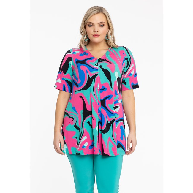 Tunique imprimée turquoise <span itemprop=