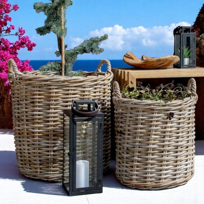 Cache-pot haut en rotin (lot de 2) Couleur beige <span itemprop=