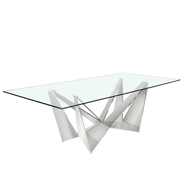 Table à manger rectangulaire verre trempé et acier chromé Couleur verre | acier <span itemprop=
