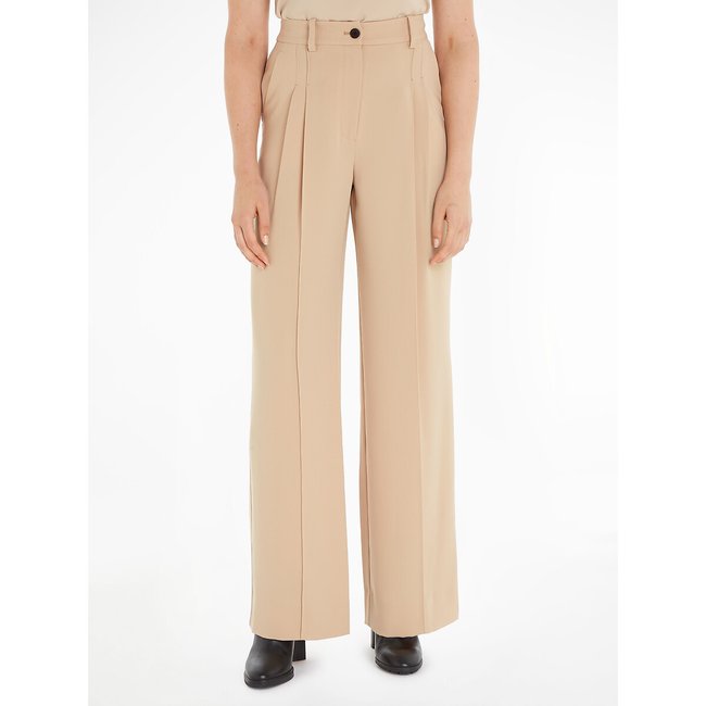 Pantalon large taille haute  beige <span itemprop=