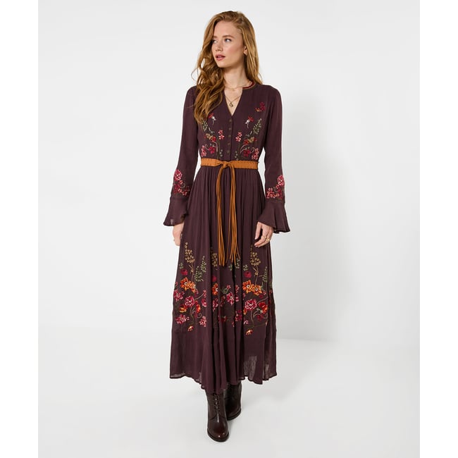 Magnifique Robe Longue Brodée Boutique marron <span itemprop=
