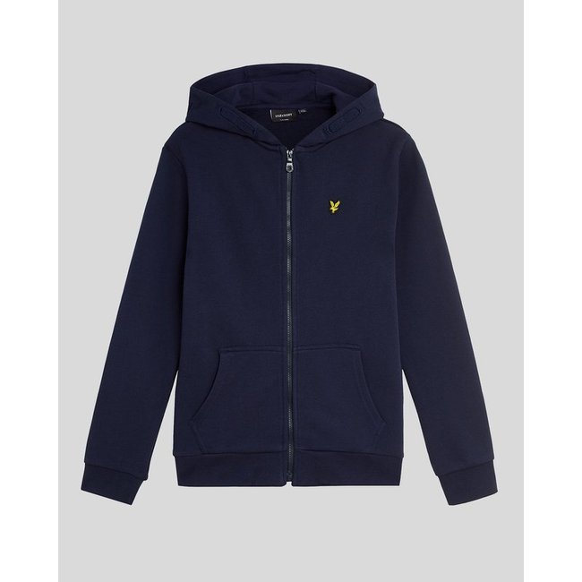 Sweat à capuche zippé en coton loopback bleu marine <span itemprop=
