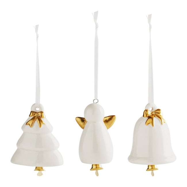 Set de 3 décorations de Noël en céramique Couleur blanc <span itemprop=