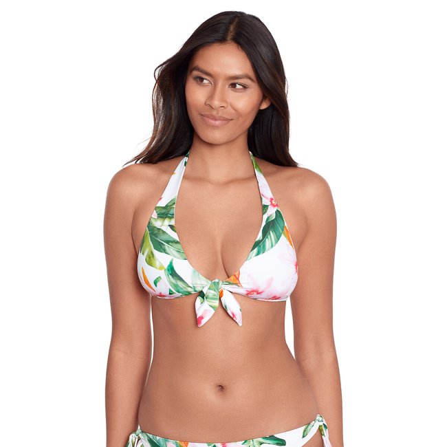 Bikini-Oberteil Watercolor Tropical Floral, Triangel-Form bedruckt grund weiss <span itemprop=