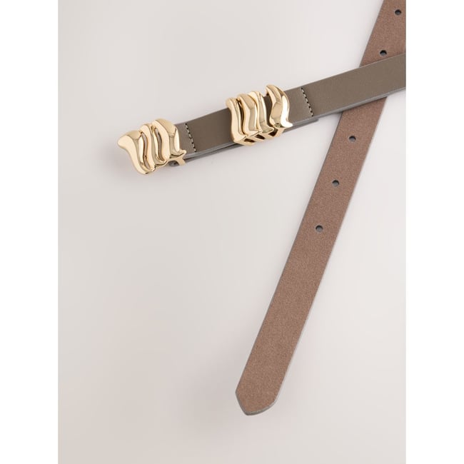 Ceinture fine en simili cuir résumé marron <span itemprop=