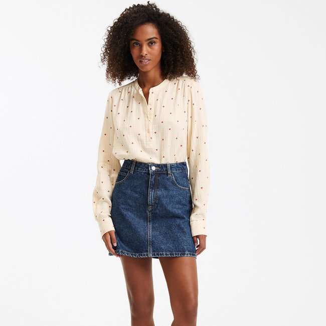Geborduurde blouse met ronde hals, lange mouwen <span itemprop=
