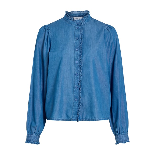 Blusa vaquera con cuello mao medium blue <span itemprop=