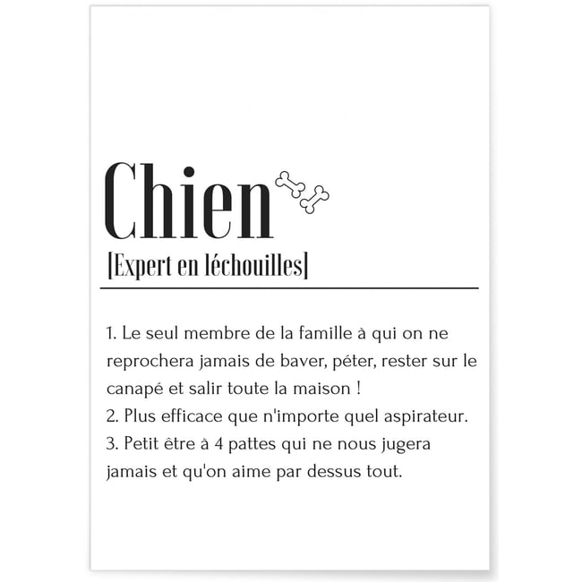 Affiche Définition Chien 2 Couleur blanc <span itemprop=