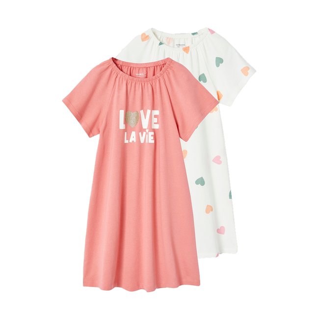 Lot de 2 chemises de nuit coeurs corail <span itemprop=