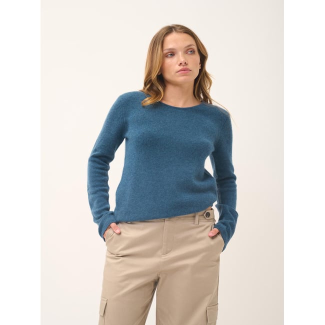Pull Col Rond 4 Fils Vert Canard Chiné Joyce bleu foncé <span itemprop=