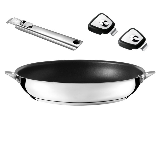 Set poêle 32 cm revêtement céramique avec poignée inox et anses amovibles - ECLIPSE acier <span itemprop=