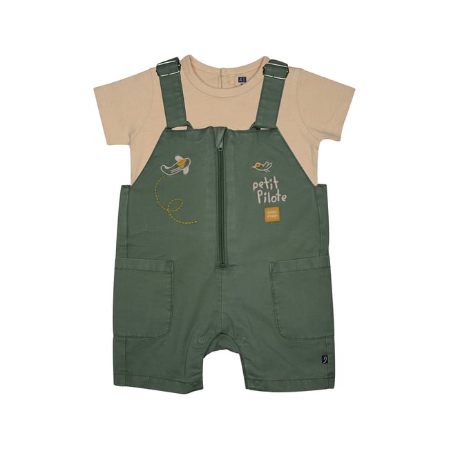 Tshirt salopette lorenzo twill court bebe vert <span itemprop=