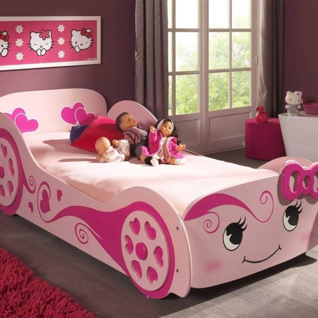 Lit voiture Love Couleur rose <span itemprop=