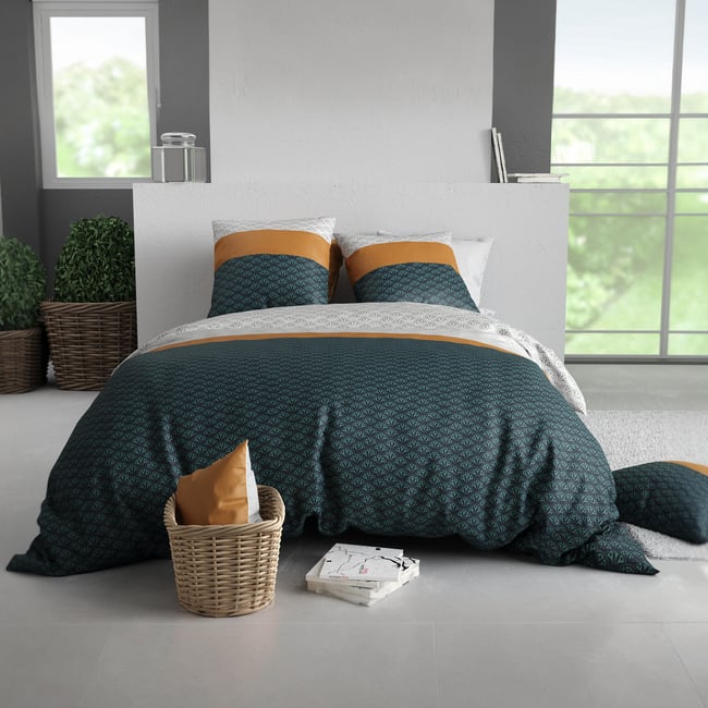 Parure de lit - Housse de couette + taie 100% Coton 57 fils multicolore <span itemprop=