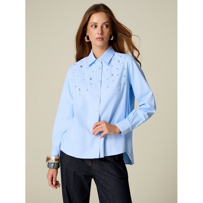 Chemise oversize avec strass crystal light - blue <span itemprop=