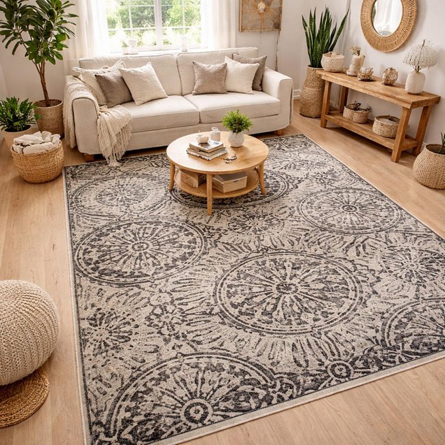 Tapis salon et chambre tissé motif rétro-vintage LYN1 TRANBY - UN AMOUR DE TAPIS