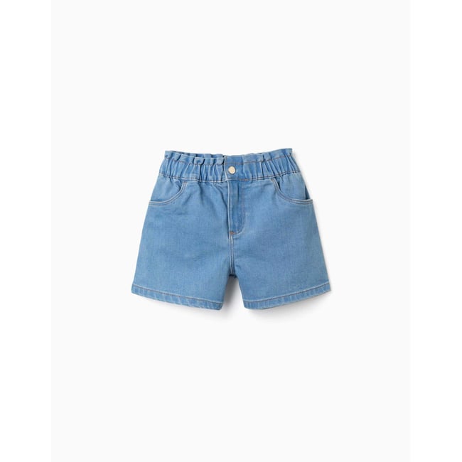 Short en jean avec taille paperbag bleu clair <span itemprop=