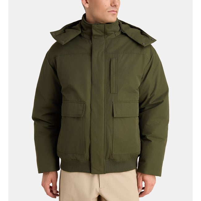 Blouson ranorak droit en coton mélangé kaki olive <span itemprop=