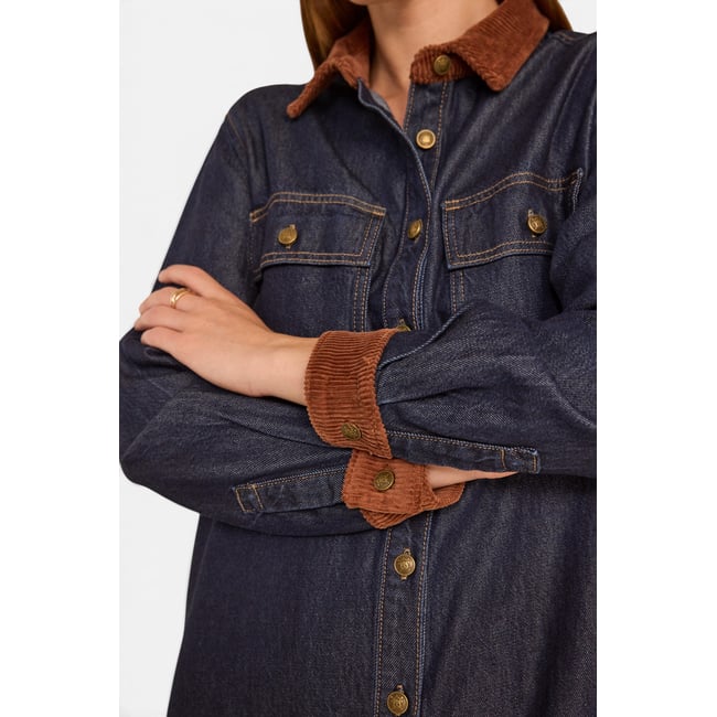 Robe droite en denim et velours côtelé PAULINA rinse <span itemprop=