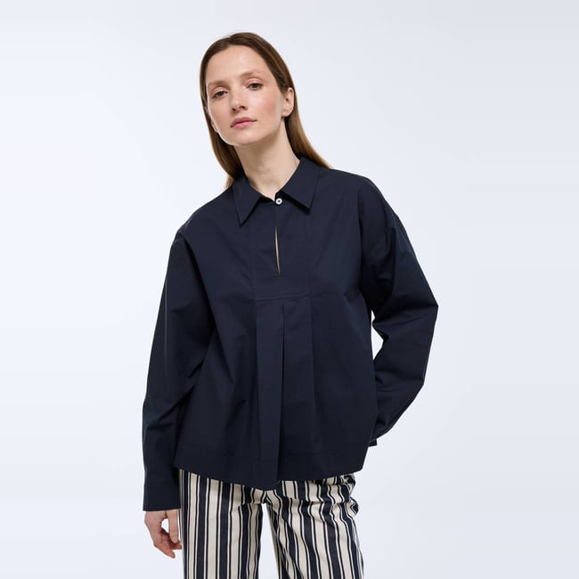 Blouse manches longues unie en coton BIO GOTS marine <span itemprop=