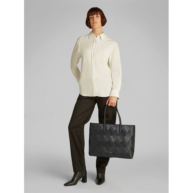 Woven Effect Tote Bag, black, CALVIN KLEIN
