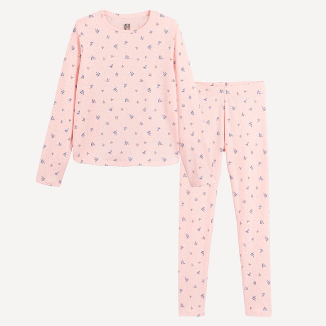 Pyjama manches longues, imprimé fleurs, en coton rose <span itemprop=