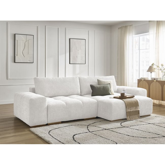 Canapé d'angle convertible 4 places en tissu bouclette, ANAKIN - BOBOCHIC