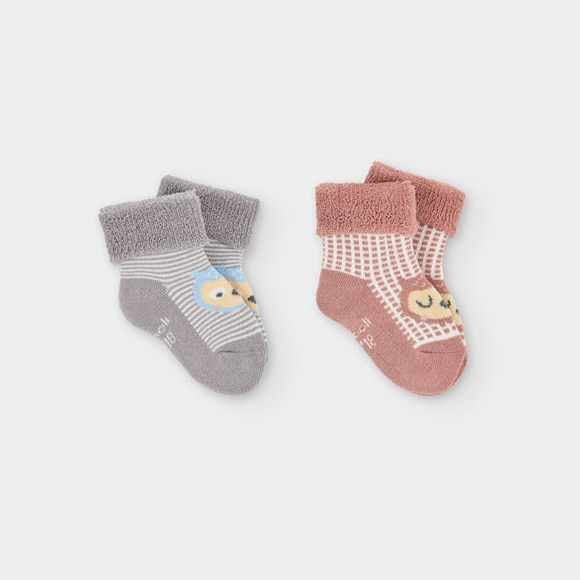 Lot chaussettes bébé imprimé oursons marron <span itemprop=