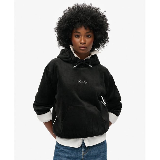 Sweat à capuche ample en velours Country Club noir <span itemprop=