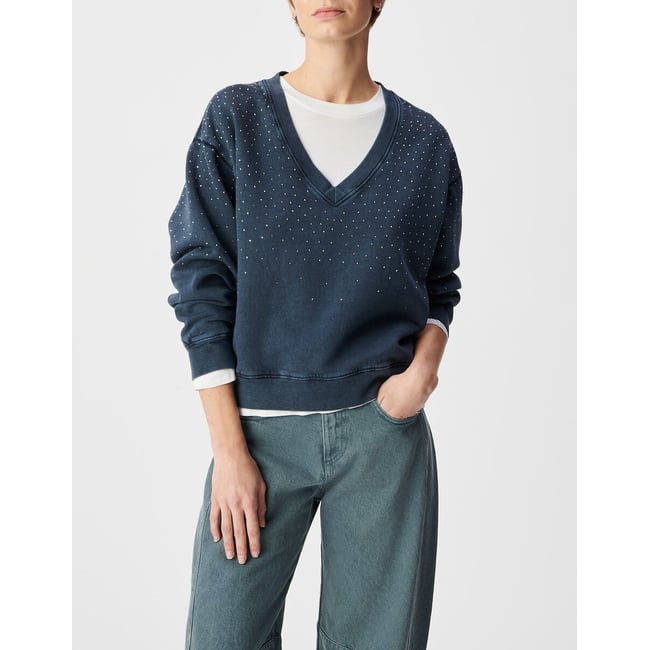 Rhinestone V-Neck Sweatshirt, navy, IKKS
