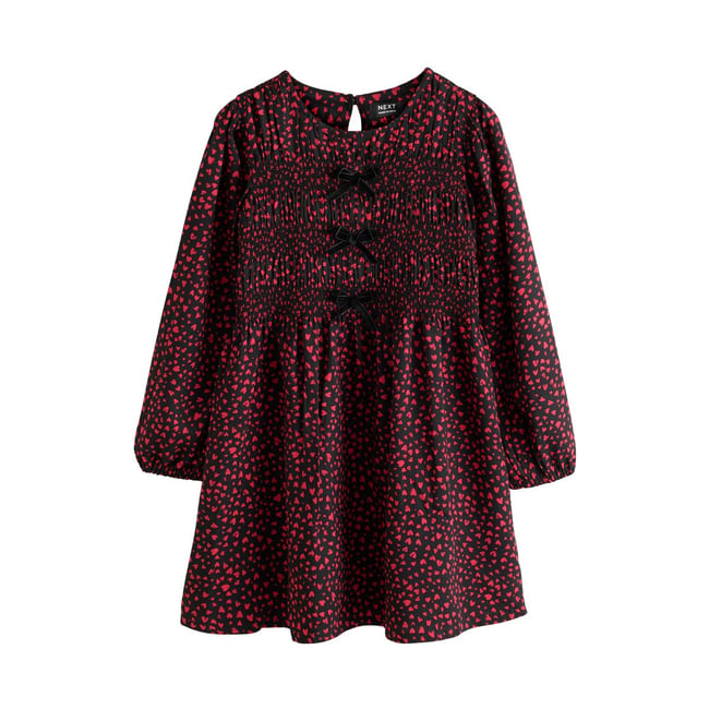 Robe à manches longues et nœud cœur rouge et noir <span itemprop=