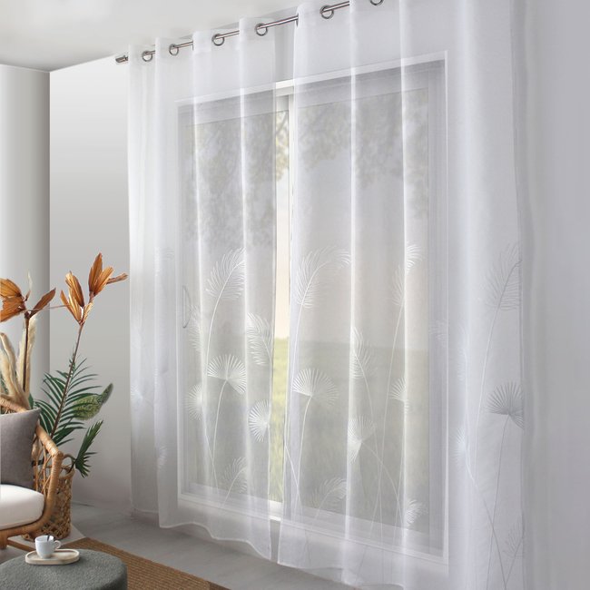 Voilage brodé motif feuille de palmier - HOME MAISON