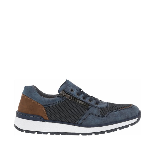 Baskets basses en cuir marineavec lacets plats et zip sur le côté extérieur bleu marine <span itemprop=